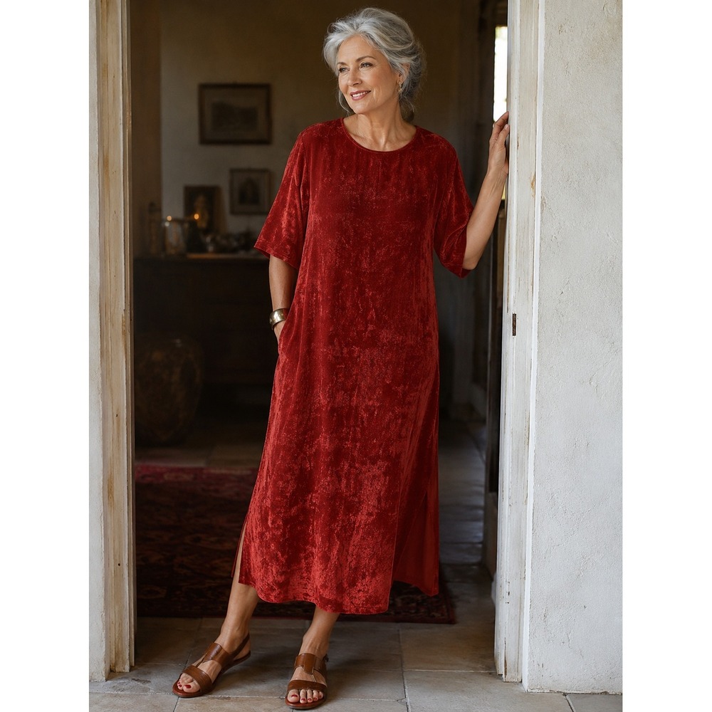 J. Peterman Classic Velvet Caftan‎ Red Small